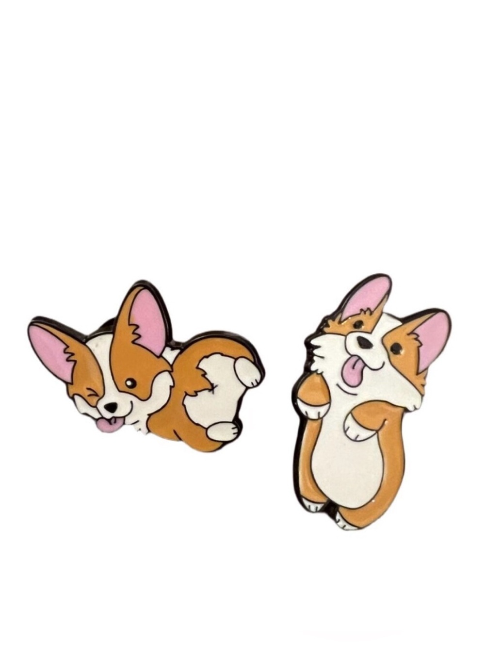 🧷🐕 Pair of Adorable Corgi Dog Enamel Pins - On Black Backings